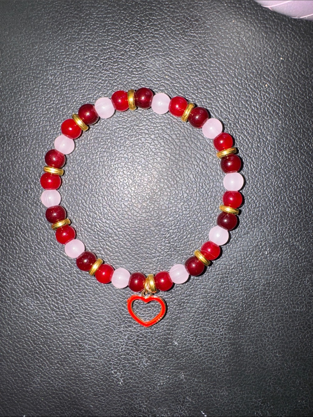 Red & Pink Beaded Bracelet with Heart Charm